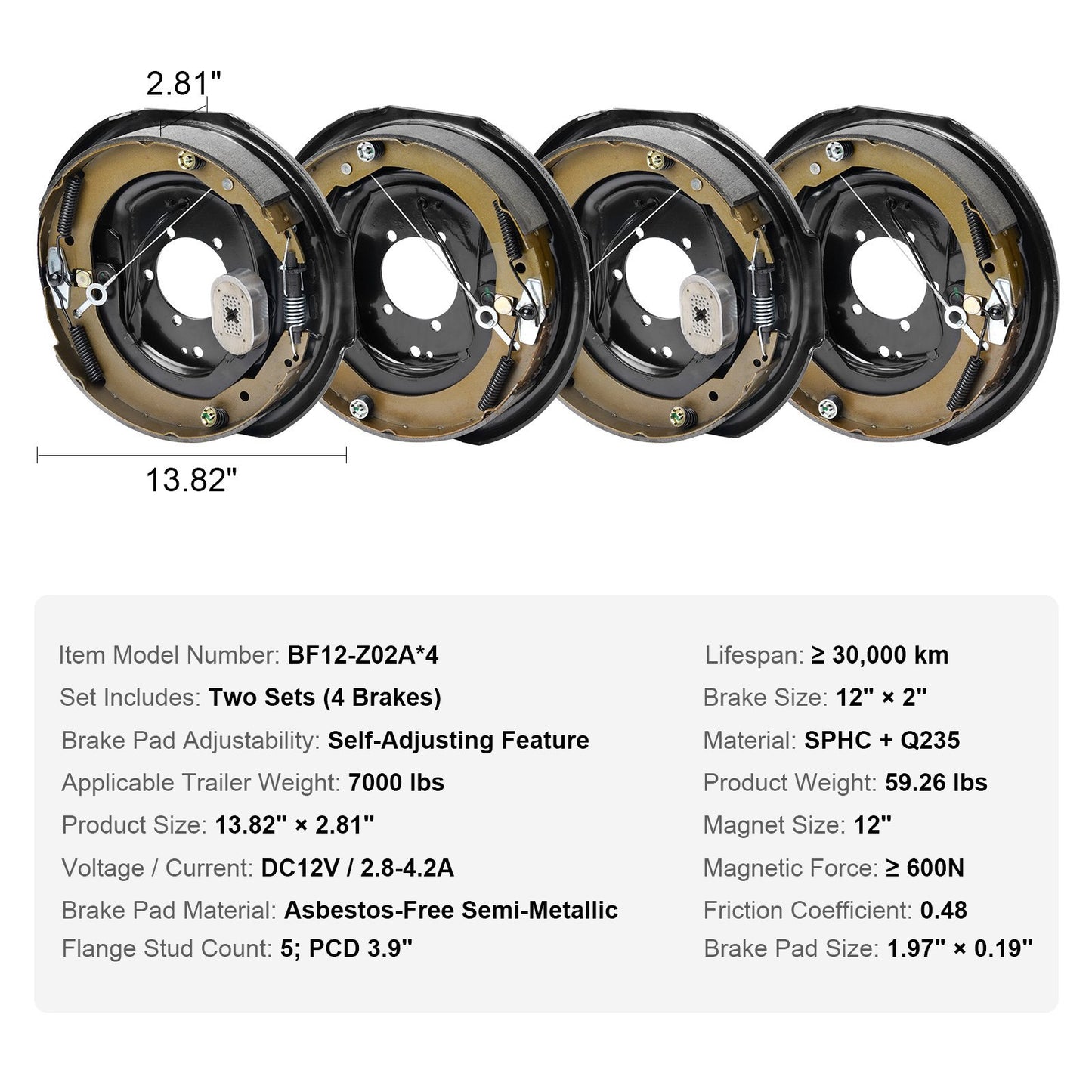 Electric Trailer Brake Assembly, Pairs Self-Adjusting Electric Brakes Kit For 7000 Lbs Axle, 5-Hole Mounting, Backing Plates For Braking System Part Replacement