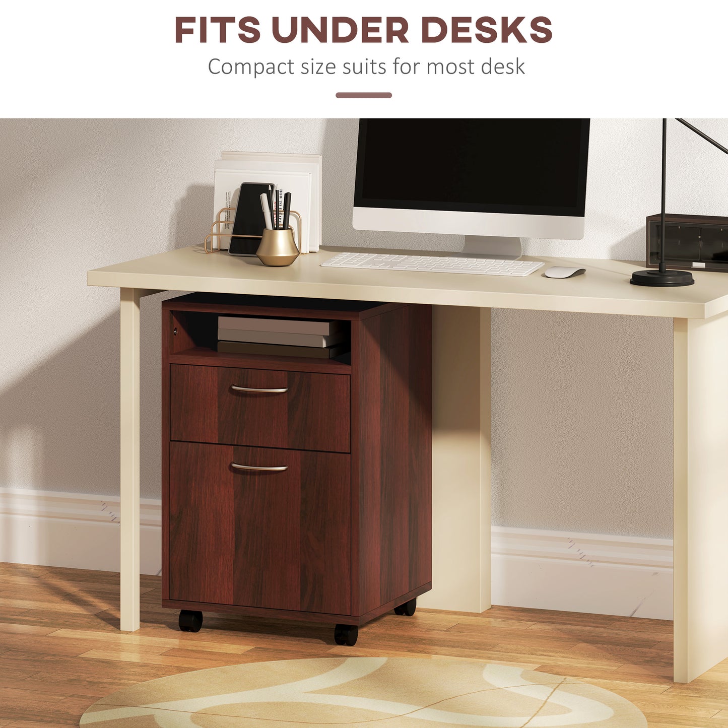 Mobile Storage Cabinet Organizer with Drawer and Cabinet, Printer Stand with Castors, Brown