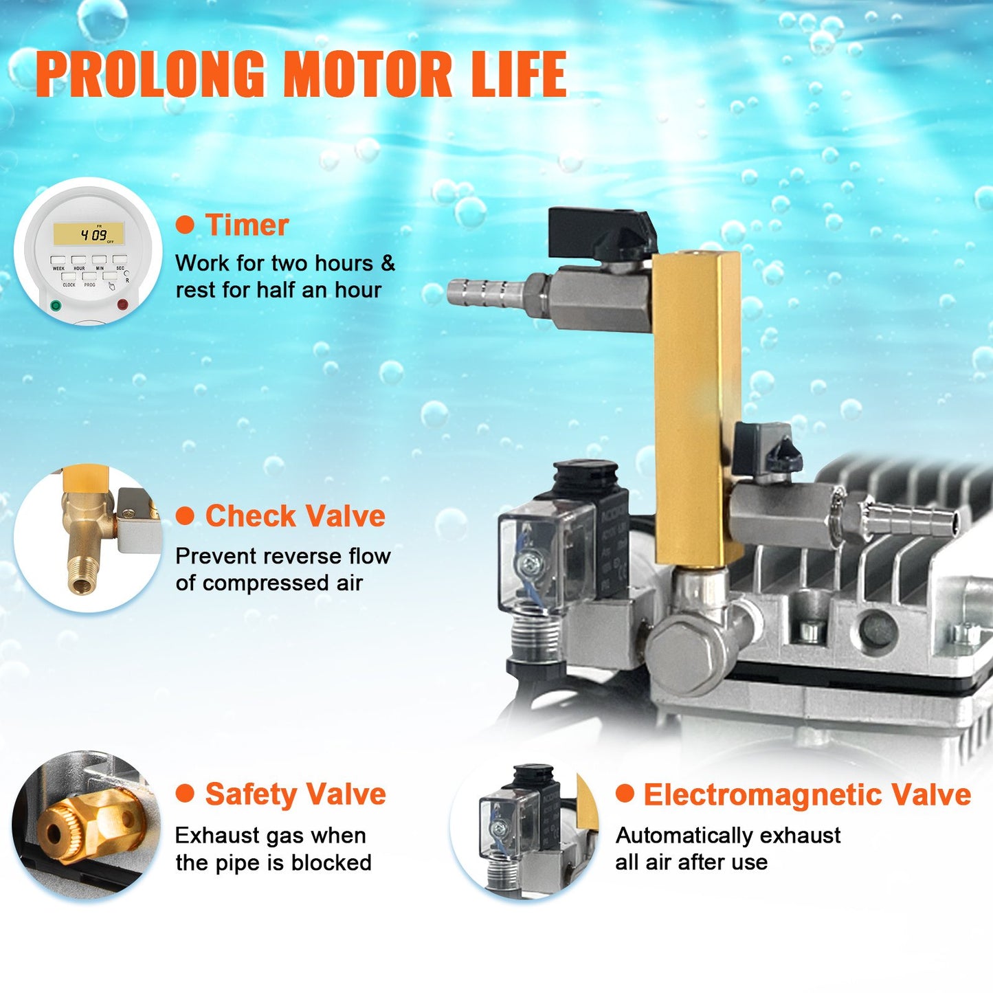 Pond Aerator, 550W Power, 5.2CFM For Up To 3 Acre 50Lake, Pond Aeration Kit Includes  Compressor  Weighted Tubings & 2 Diffusers