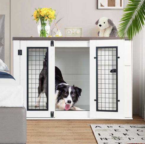 Furniture Style Dog Cage, Wooden Dog Cage, Double Door Dog Cage, Side Cabinet Dog Cage, Dog Crate