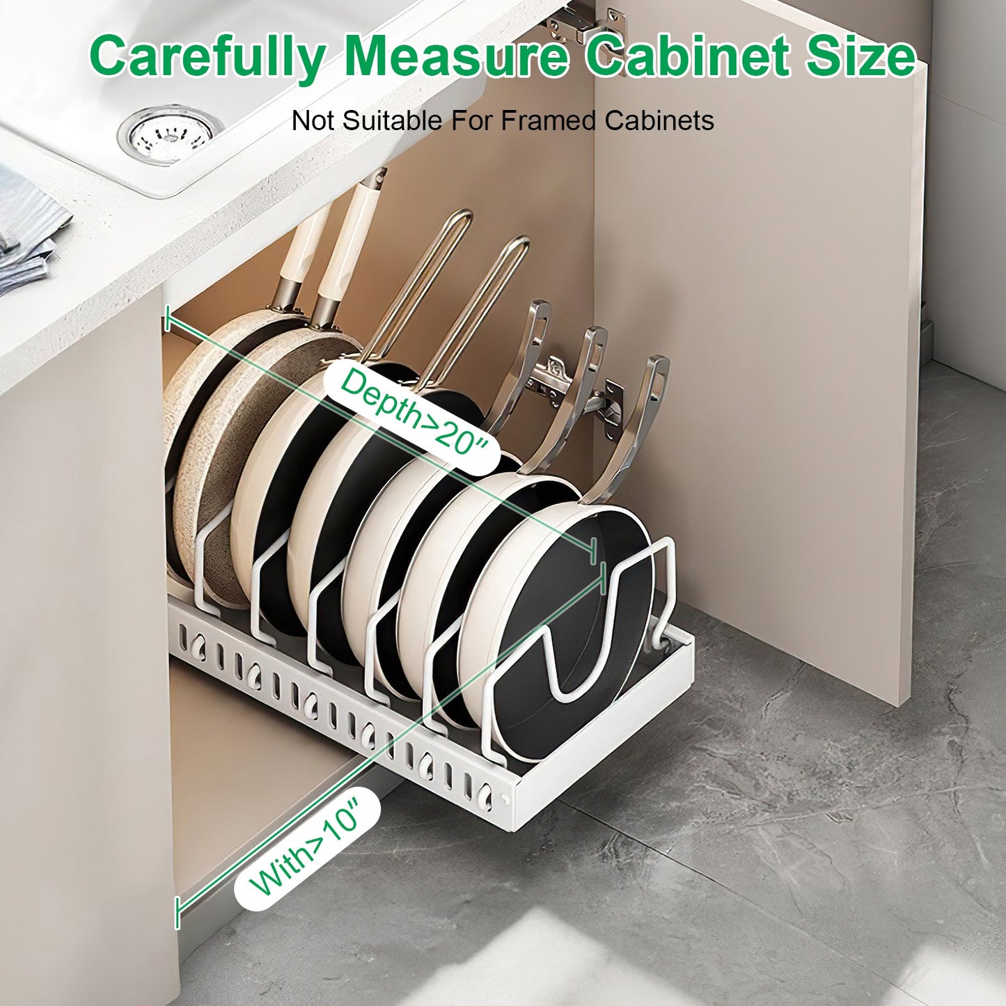 1Pc Pull Out Pots And Pans Organizer Under Cabinet With 8 Adjustable Dividers Rustproof Carbon Steel Sliding Pots Holder For Kitchen Cookware Bakeware Pots Lids Storage
