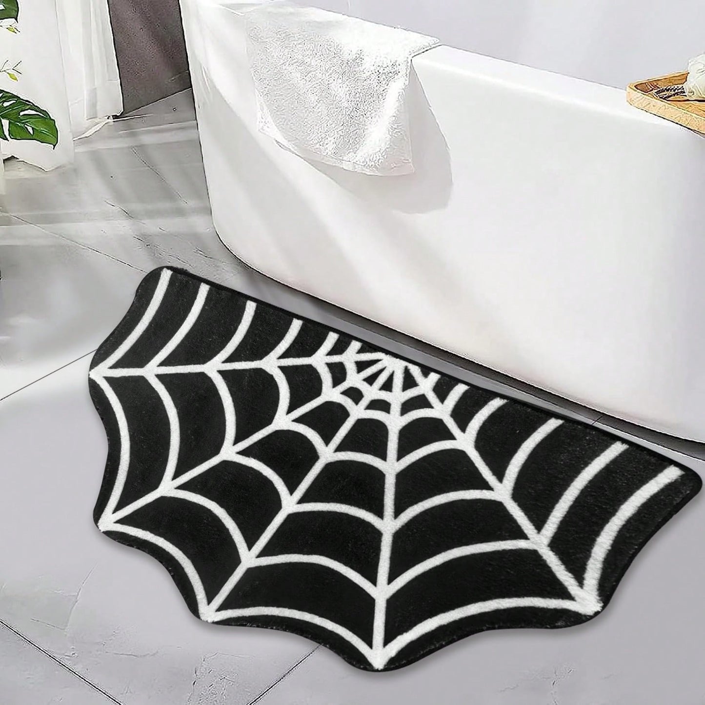 Halloween Carpet 23.6x15.7 Inches Gothic Carpet Spider Web Indoor Rug Halloween Bathroom Mat Non-Slip Carpet Spider Web Bath Mat Suitable For Front Door, Bedroom, Living Room, Home, Outdoor Entrance