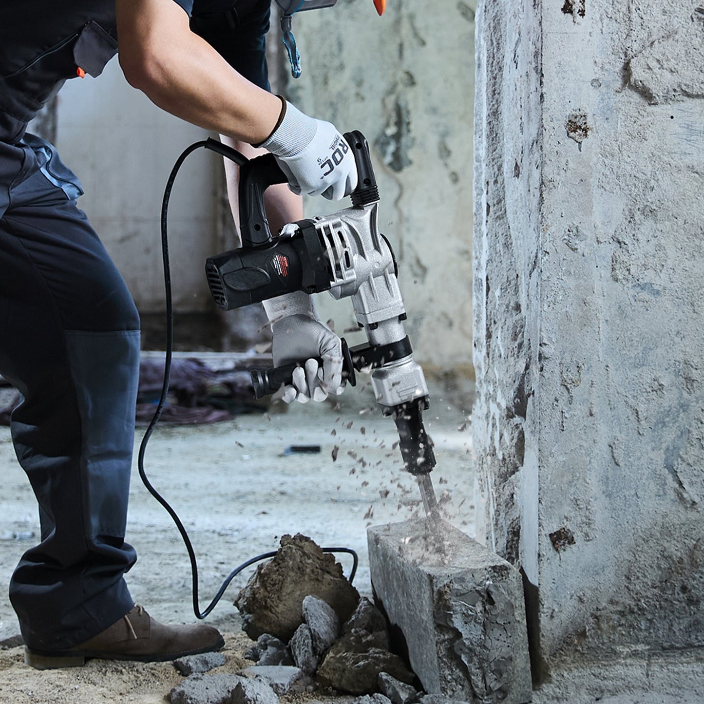 Demolition Jack Hammer, 1400W Electric Jackhammer Heavy Duty, 2pcs Chisels Bits Chipping With Case, 2900 BPM Concrete Breaker, Gloves Black