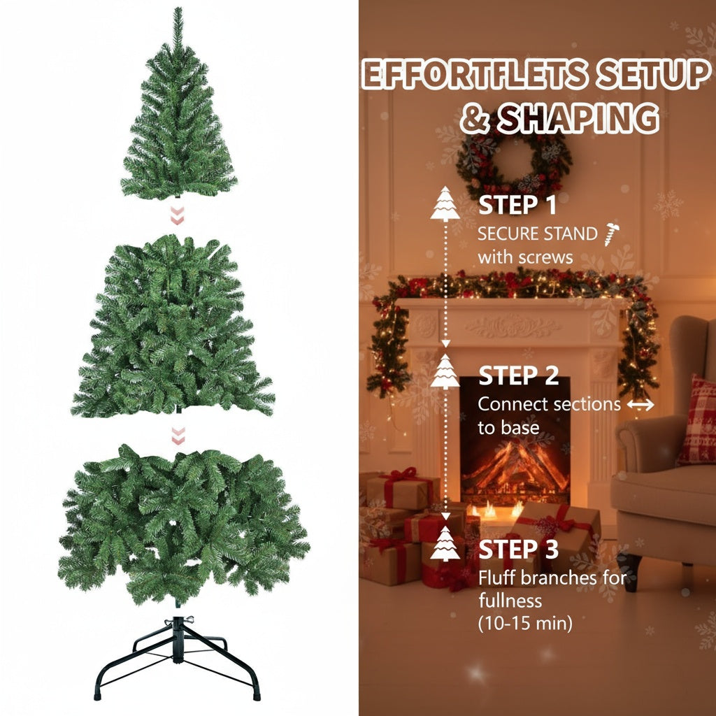 6FT Artificial Plant Natural Christmas Tree 500 PVC Tips Hinged Metal Stand Full Indoor Holiday Party Decor