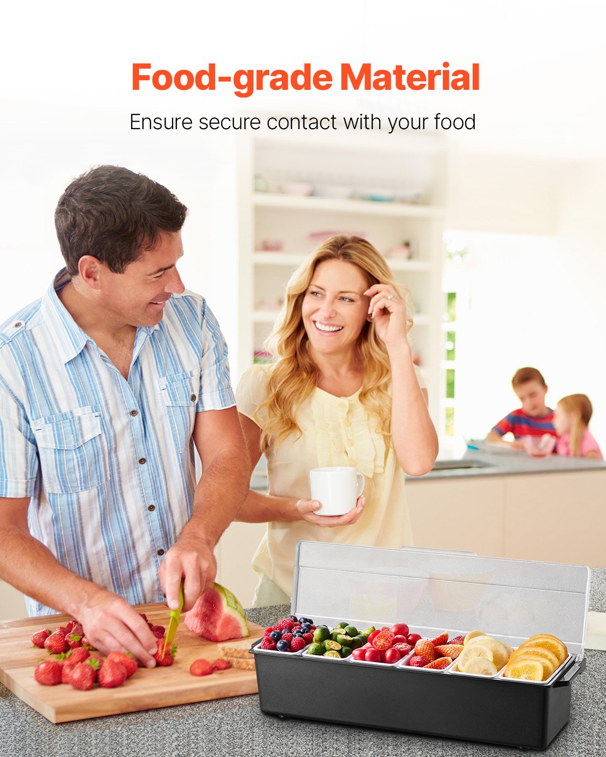 Chilled Condiment Server 6 Compartment Cold Serving Tray With Lid For Fruit