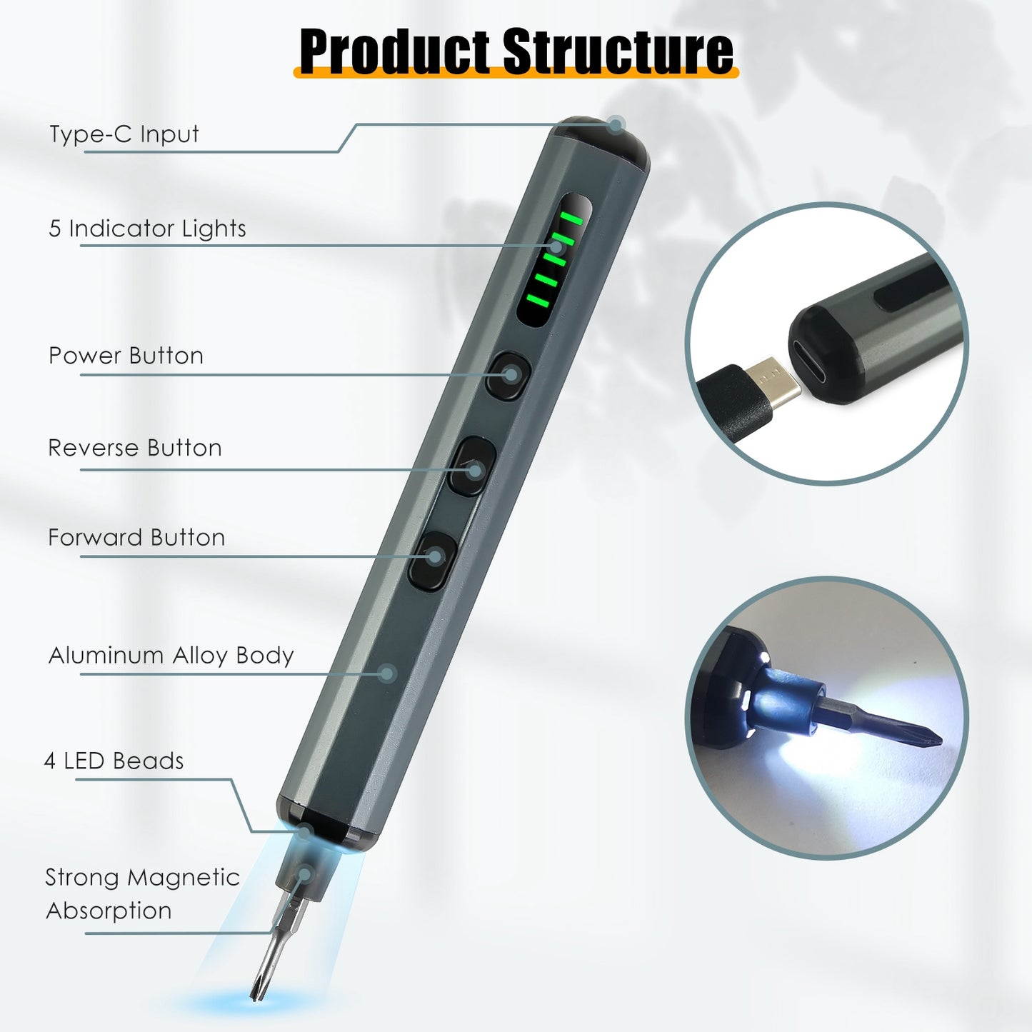 1Set 70 In 1 3.7V Mini Electric Screwdriver Kit Rechargeable Magnetic Repair Tool Kit With 5 Torque Settings 64 S2 Precision Bits 4 LED Lights For Phone Camera Laptop Watch Repair