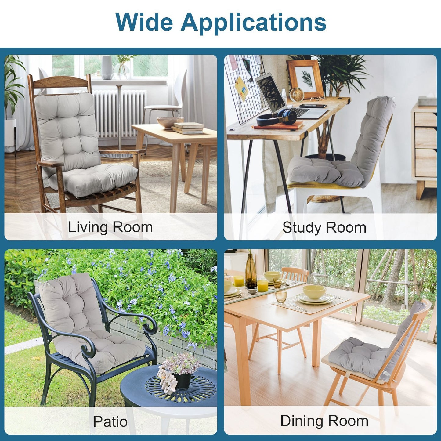 2Pcs Waterproof Rocking Chair Cushion Upper And Lower Back And Seat Sets With Non-Slip Ties Oxford Cloth Surface Polyester Filling Comfortable For Indoor Home Office Car