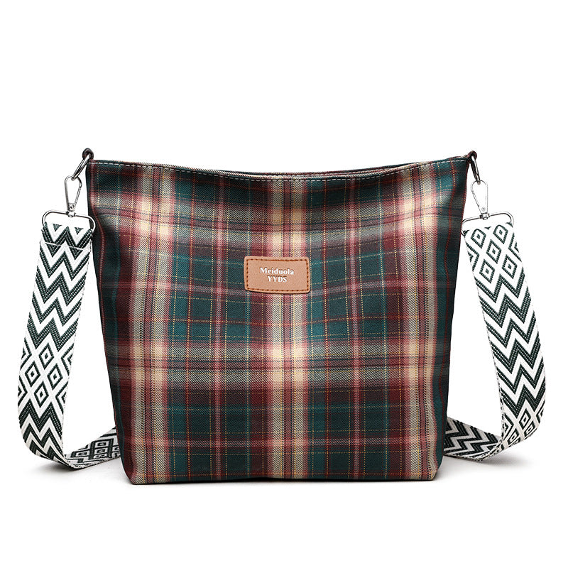 Large Capacity Contrast Color Check One-shoulder Versatile Commuter Messenger Bag