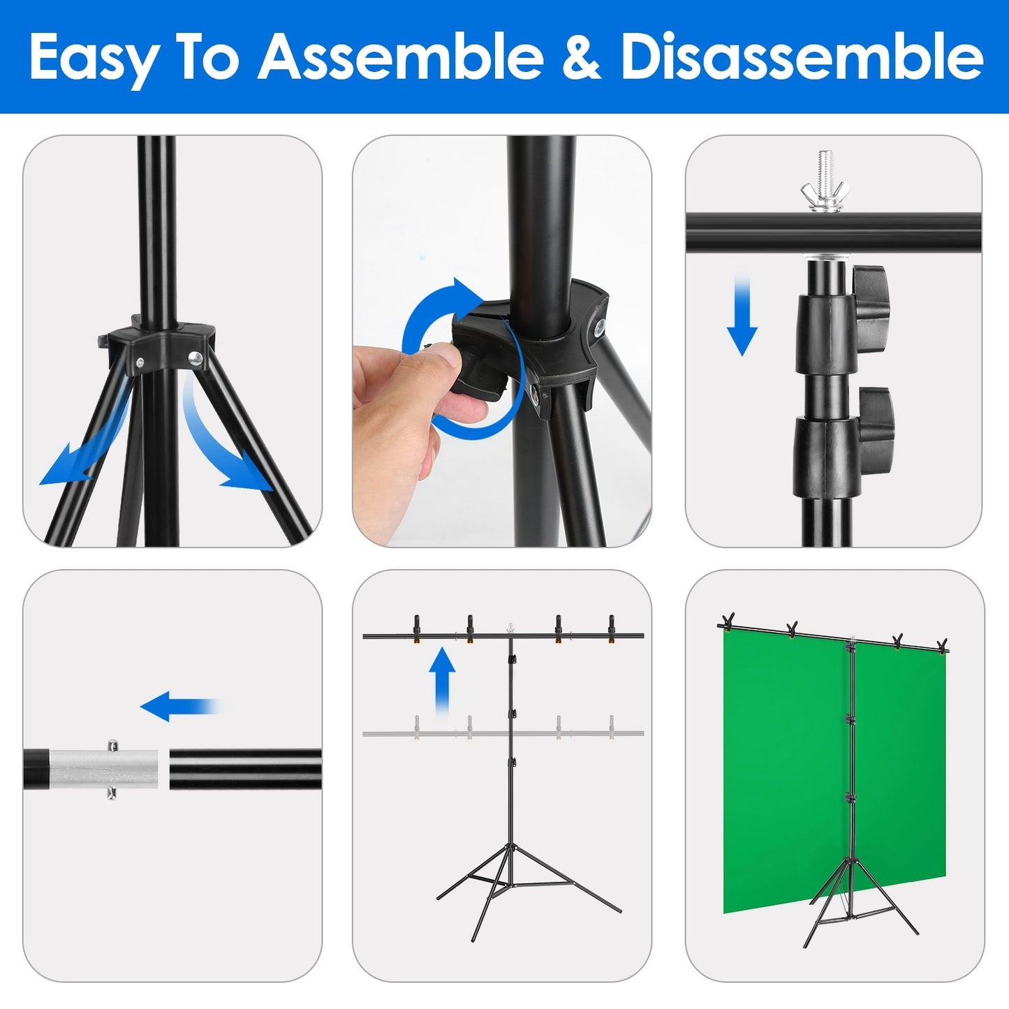 1Set 6.5x8.5FT T Shape Photo Video Backdrop Stand Heavy Duty Background Stand Adjustable Photography Backdrop Stand With 6 Spring Clamps Sandbag Carry Bag For Studio Party Wedding