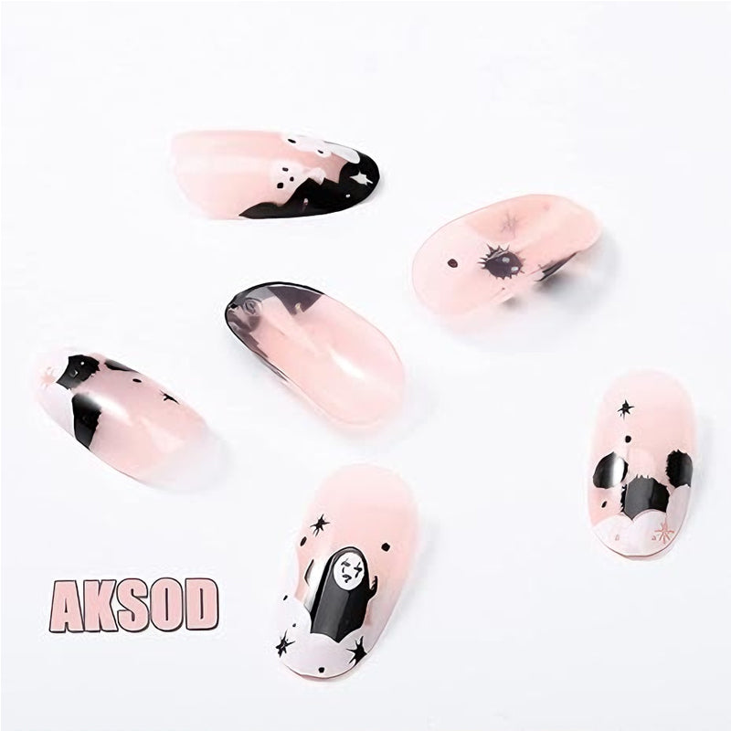 24 PCS Faceless Men Nail Art, Length Long Water Pipe Fake Nails, Had Nail Tips False Nail