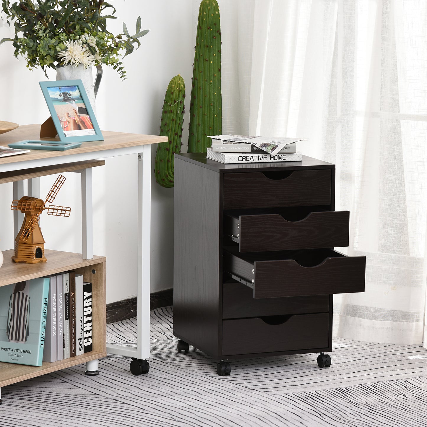 5 Drawer File Cabinet Storage Organizer Filing Cabinet with Nordic Minimalist Modern Style & Wheels
