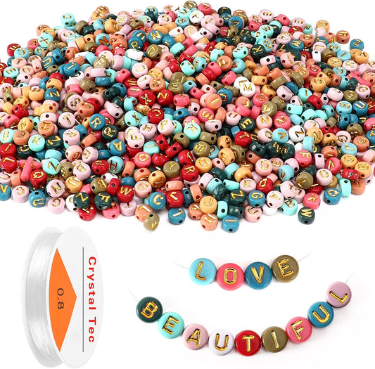 Colored Letter Beads,  1900Pcs 4x7mm Colorful Gold Acrylic Alphabet Beads With 1 Roll Elastic String For Bracelet Necklace Jewelry Making Supplies-Ban On Selling On Amazon
