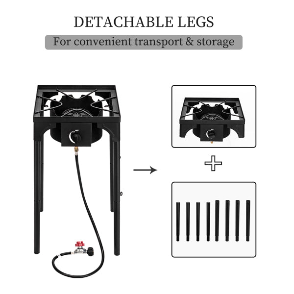 Outdoor Camp Stove High Pressure Propane Gas Cooker Portable Cast Iron Patio Cooking Burner Single Burner 75000-BTU