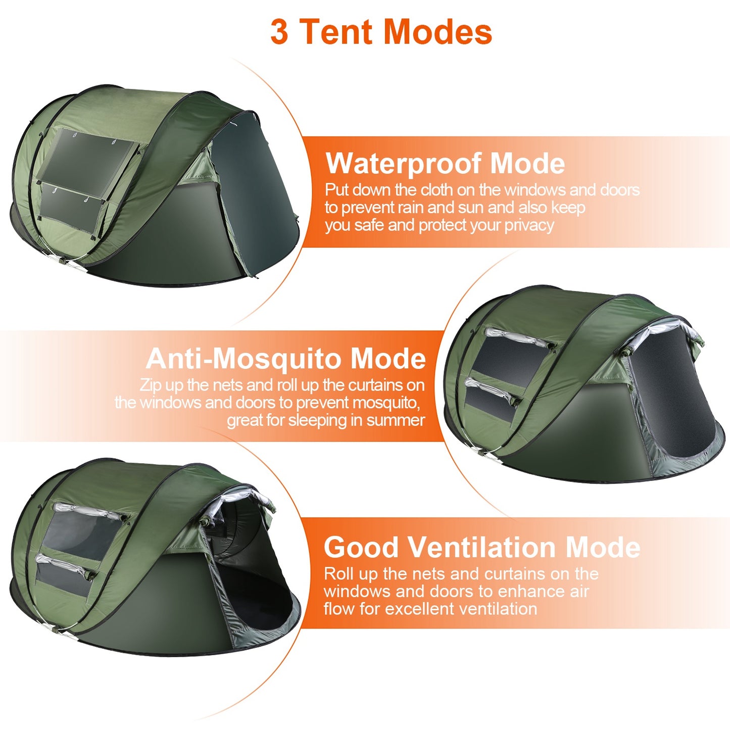 1Pc 5-8 Person Tent Automatic Setup Camping Tent Waterproof Instant Setup Tent With 4 Mosquito Net Windows Carrying Bag For Hiking Climbing Adventure Fishing