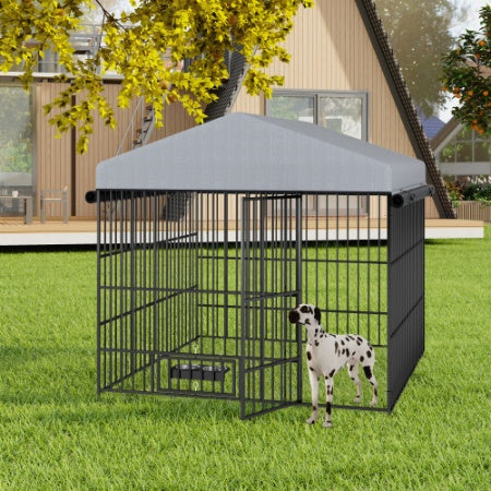 Large Dog Kennel Outdoor Pet Pens Dogs Run Enclosure Animal Hutch Metal Coop Fence With Roof Cover 6.6L X 6.6W X 6.4H