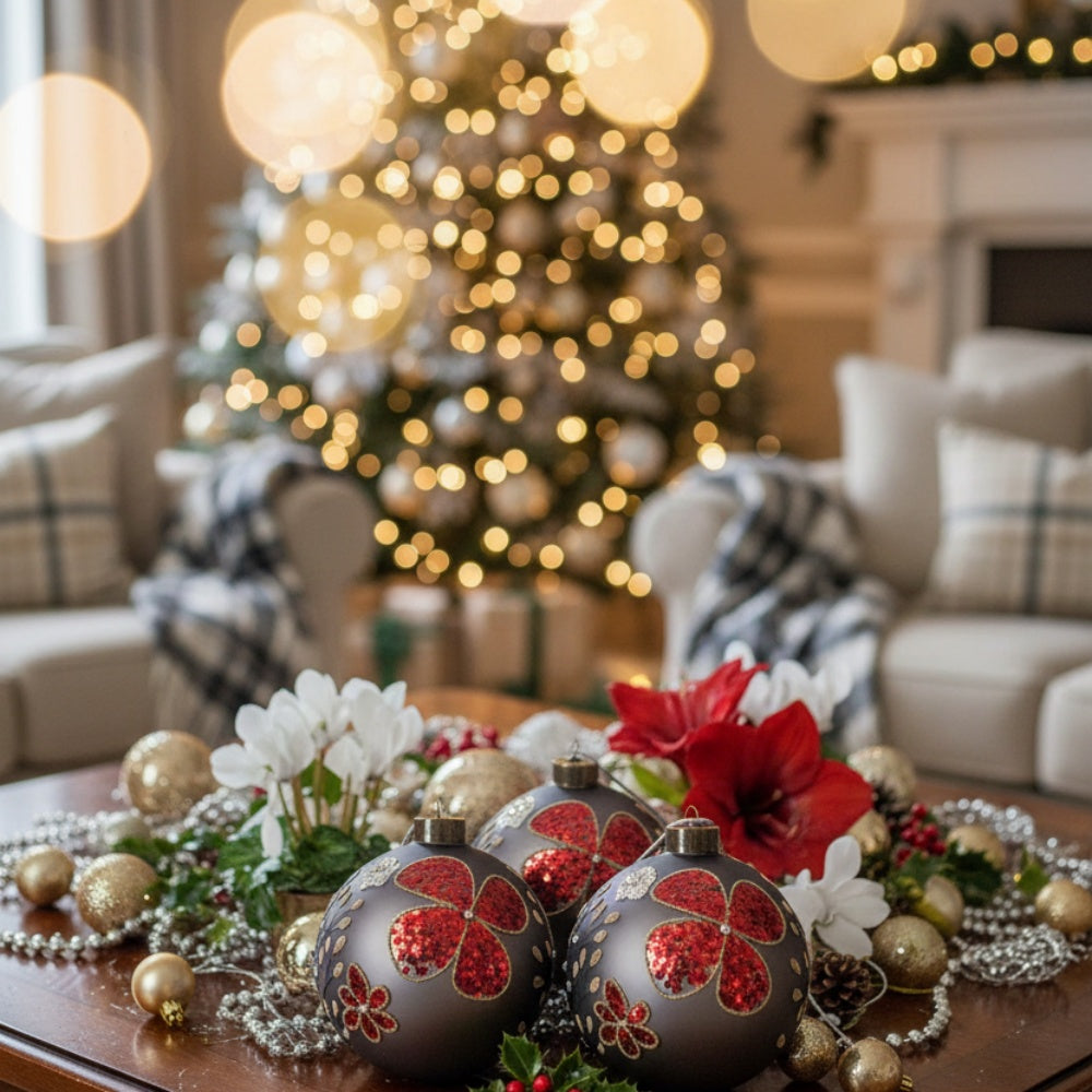 4PCS Set 4.7in Christmas Glass Ball Ornaments Hanging Tree Decor Home Party Holiday Decor