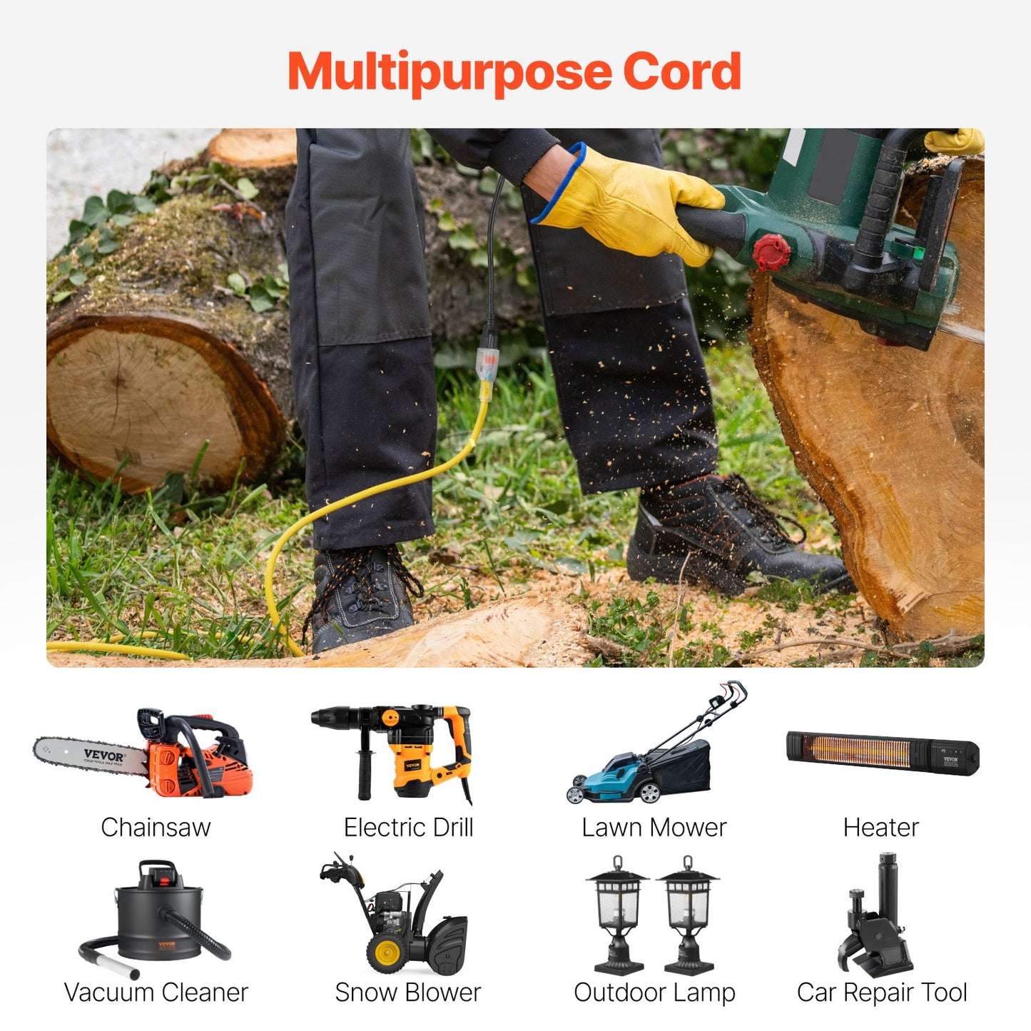 One Hundred FT Heavy Duty Extension Cord 12AWG 15Amps 1875W 3 Prongs With Lighted End