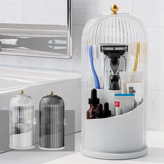 Toothbrush Holder With Sliding Cover, Suitable For Bathroom Counter Storage, Toothbrush And Toothpaste Holder, Suitable For Bathroom Dressing Table Makeup Brush Holder - White