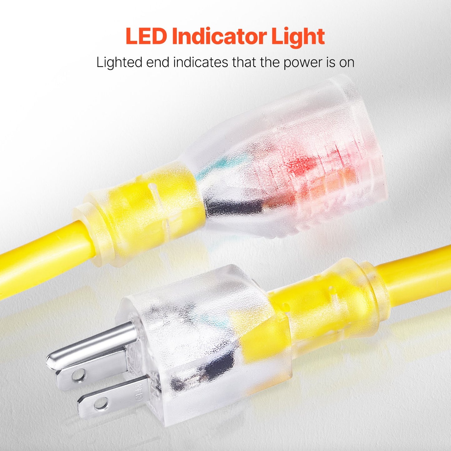 One Hundred FT Heavy Duty Extension Cord 12AWG 15Amps 1875W 3 Prongs With Lighted End