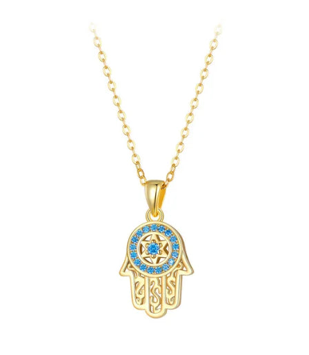 Sterling Silver Trendy Fatima's Guarding Hand Pendant Hamsa Lucky Necklaces For Women Fine Jewelry Gift