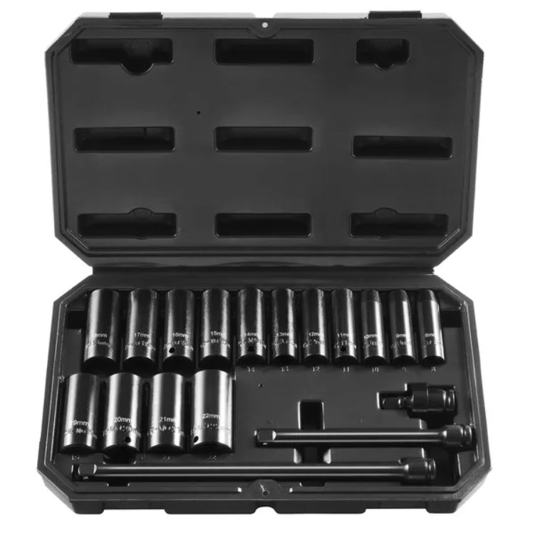 VEVOR Impact Sockets Set 18pcs 6-Point 3 8 Drive Bit Ratchet Tool Kit Case