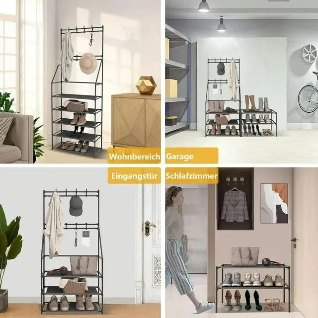 5-Tier Shoe Rack Shoe Storage For Entryway,Narrow Shoe Rack,Coat And Shoe Rack With 8 Hooks