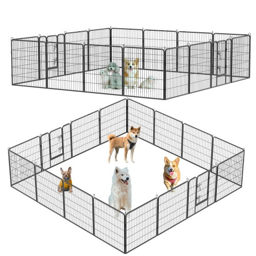 Dog Pens Outdoor 32 Height Foldable 16 Panels Heavy Duty Metal Portable Dog Playpen Indoor Anti Rust Exercise Dog Fence With Doors