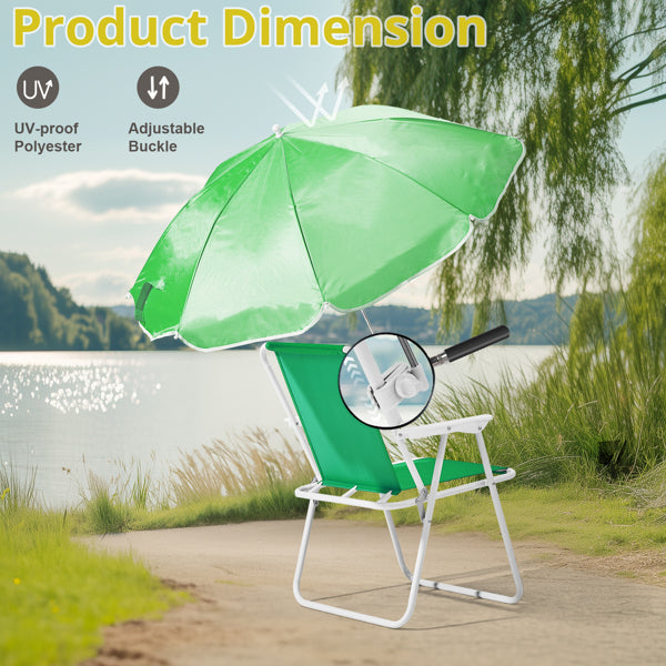 Folding Beach Chair With Umbrella For Adults, Lightweight Porable Camping Chair With 265lbs Capacity For Travel Picnic Concert & Outdoor Activities, Green