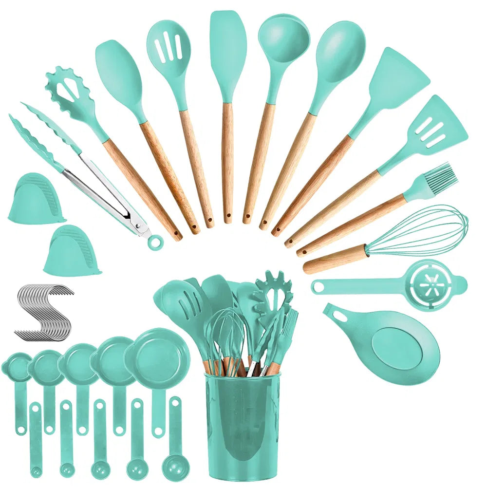35Pcs Kitchen Cooking Utensils Set Spatula Set Baking Utensil Set Kitchen Accessories Necessities With Holder Egg Whisk Separator Tong Turner Spoons Cups