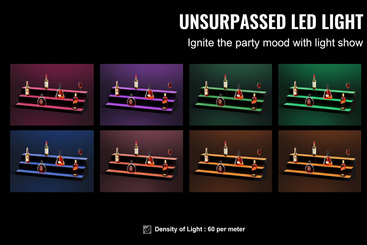LED Lighted Liquor Bottle Display, 3 Tiers 40 Inches, Illuminated Home Bar Shelf With RF Remote & App Control 7 Static Colors 1-4 H Timing, Acrylic Drinks Lighting Shelf For Holding 30 Bottles