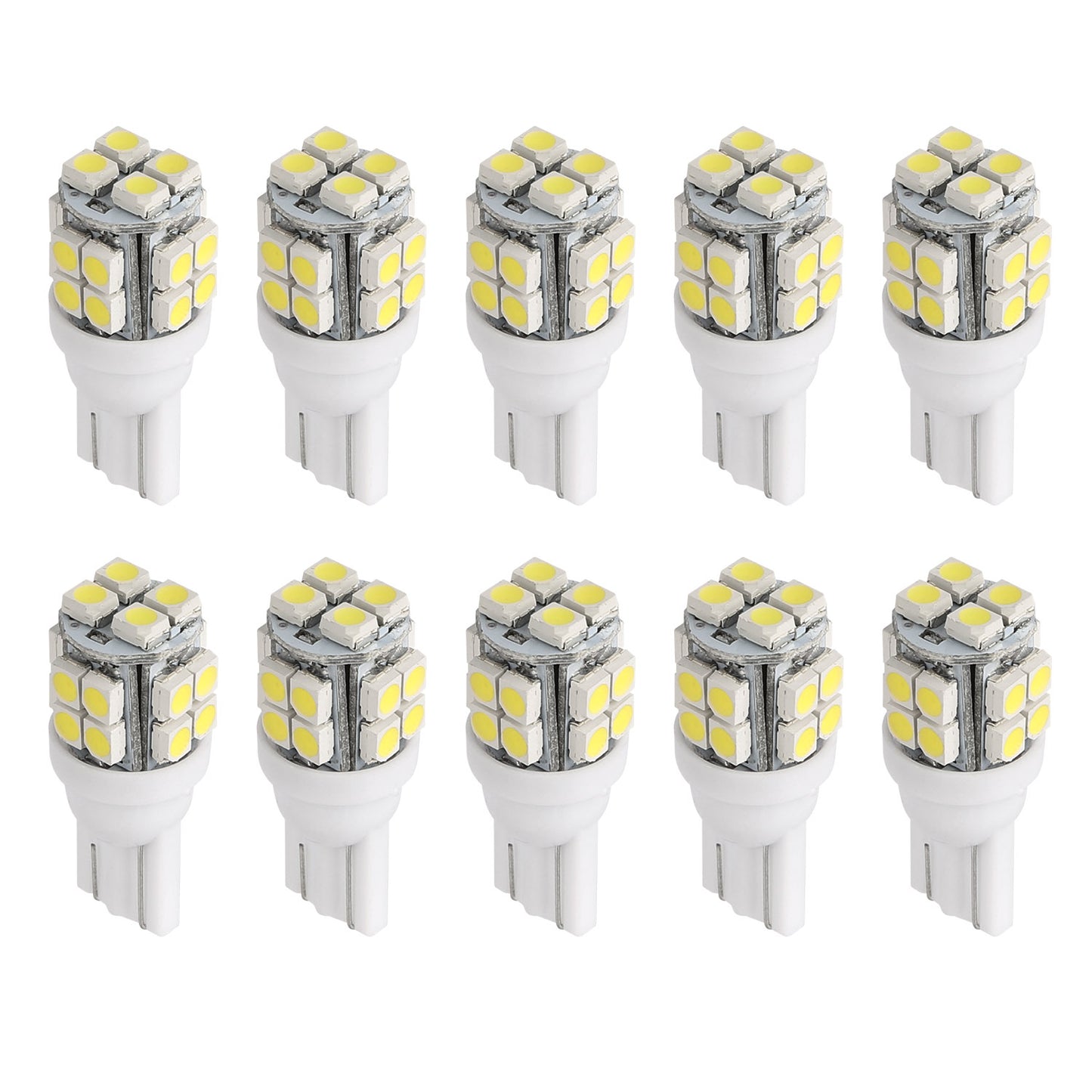 10Pcs 12V T10 LED Light Bulb Wedge Base Interior Dome Map LED Lights License Plate Trunk Side Positioning Lights 6000K White