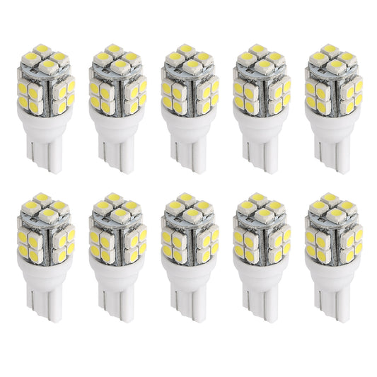 10Pcs 12V T10 LED Light Bulb Wedge Base Interior Dome Map LED Lights License Plate Trunk Side Positioning Lights 6000K White