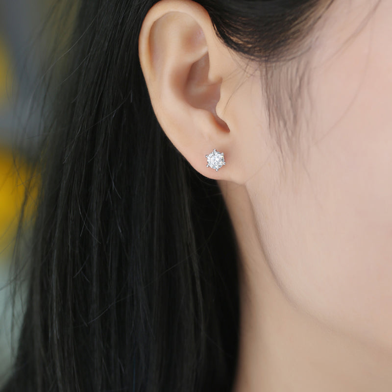 1Classic Six-prong Moissanite Silver Earrings Luxury Fashion Diamond Stud Earrings Prohibit TikTok sales