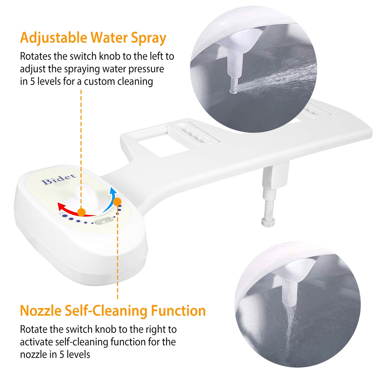Bidet Water Spray No Electric Mechanical Bidet Toilet Seat Attachment Adjustable Water Pressure