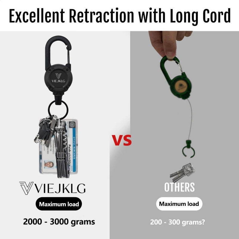 VIEJAKLG 3-in-1 Retractable Rope Carabiner Keychain, Strong Steel Wire Rope Buckle, Compact Outdoor Camping And Hiking Multifunctional Essential Item