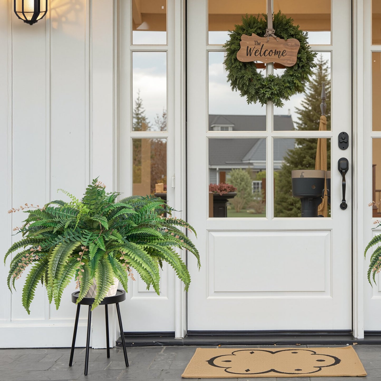 Artificial Ferns, Natural Spread Diameter 37-41 Inch, Large Hanging Fake Boston Ferns, Sunlight Resistant Fake Plant Wall Decor With 80 Branches And Flowerpot, Faux Fern For Home Office Outdoor