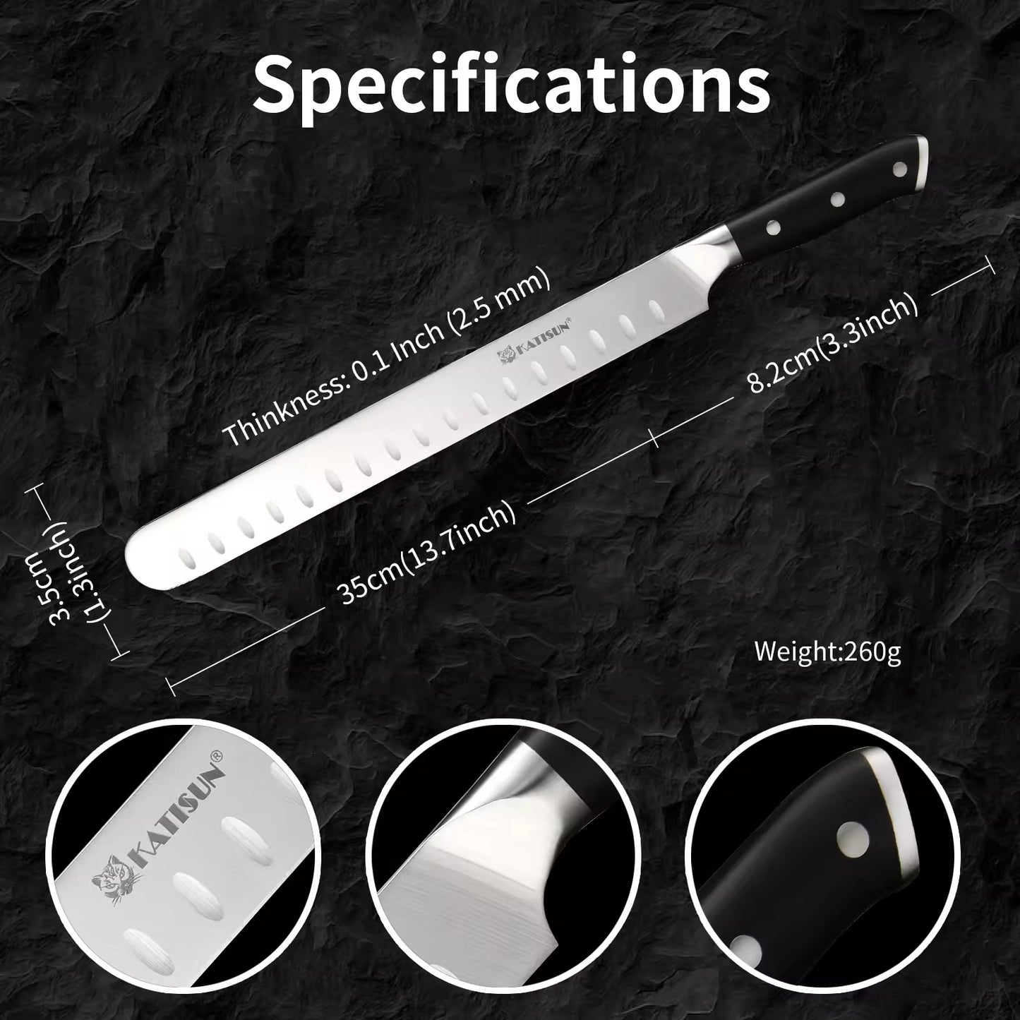 10-inch Carbon Steel Chef Knife For Beef, Turkey, And Ham, With Triple Rivet Handle