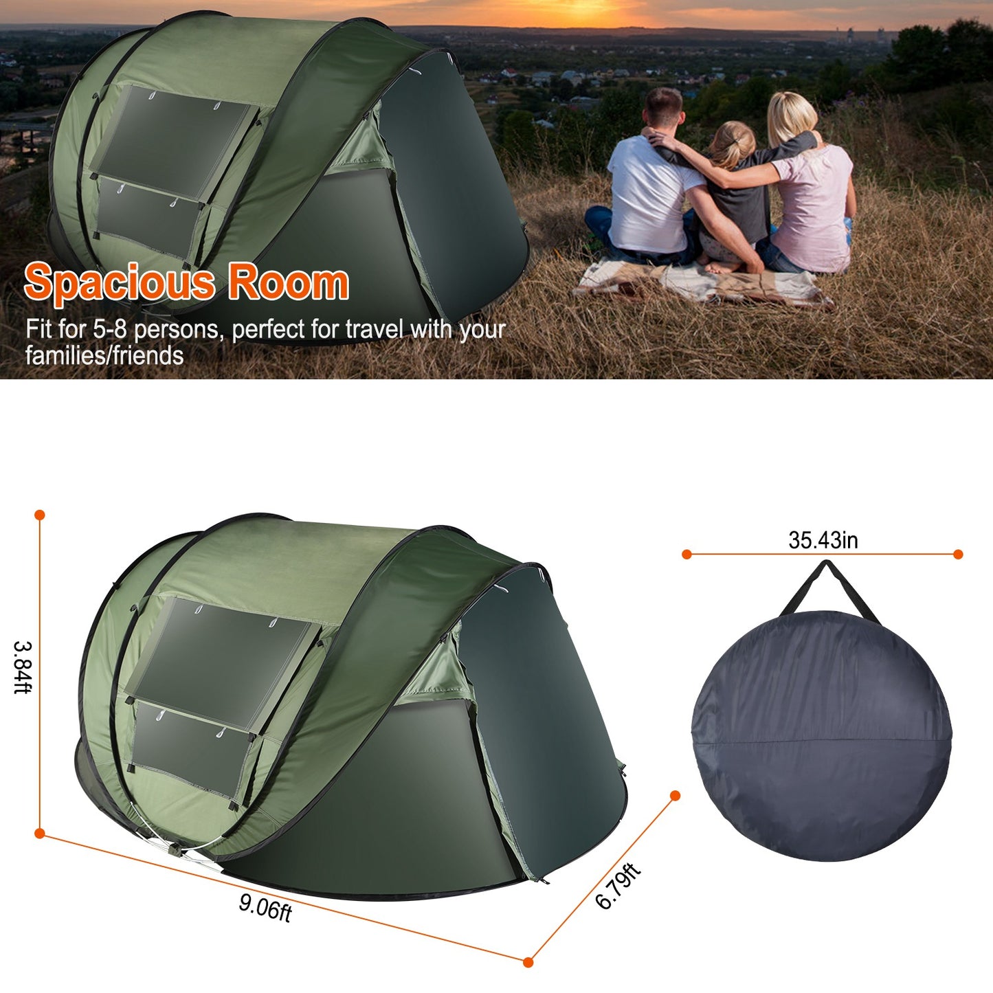 1Pc 5-8 Person Tent Automatic Setup Camping Tent Waterproof Instant Setup Tent With 4 Mosquito Net Windows Carrying Bag For Hiking Climbing Adventure Fishing