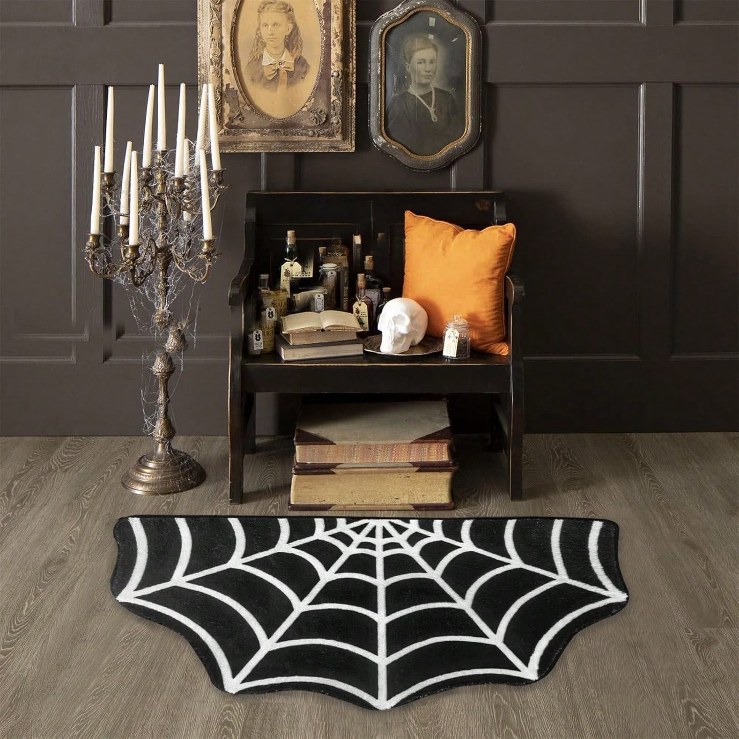 Halloween Carpet 23.6x15.7 Inches Gothic Carpet Spider Web Indoor Rug Halloween Bathroom Mat Non-Slip Carpet Spider Web Bath Mat Suitable For Front Door, Bedroom, Living Room, Home, Outdoor Entrance
