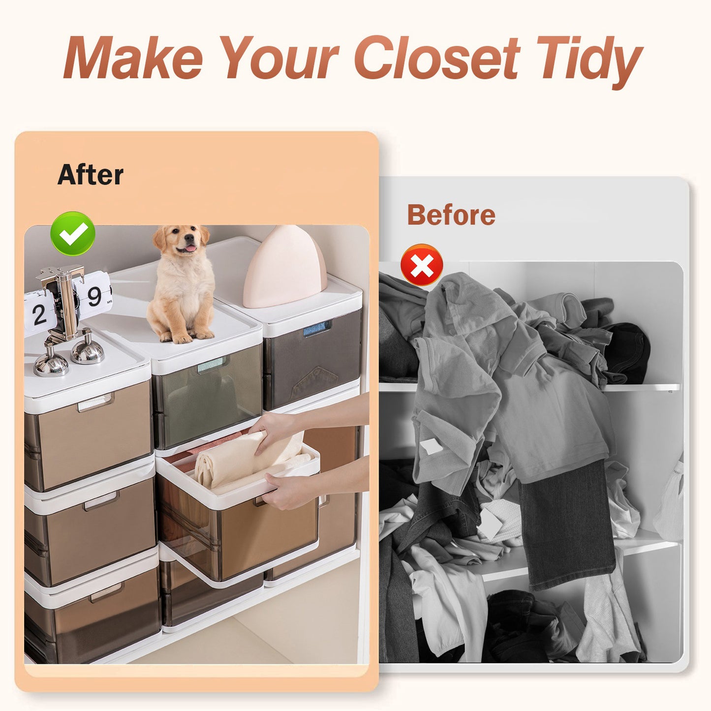 3 Pack Foldable Storage Bin With Lid Stackable Plastic Closet Organizer With Handle Divider Collapsible Drawer Organizer For Toys Clothes