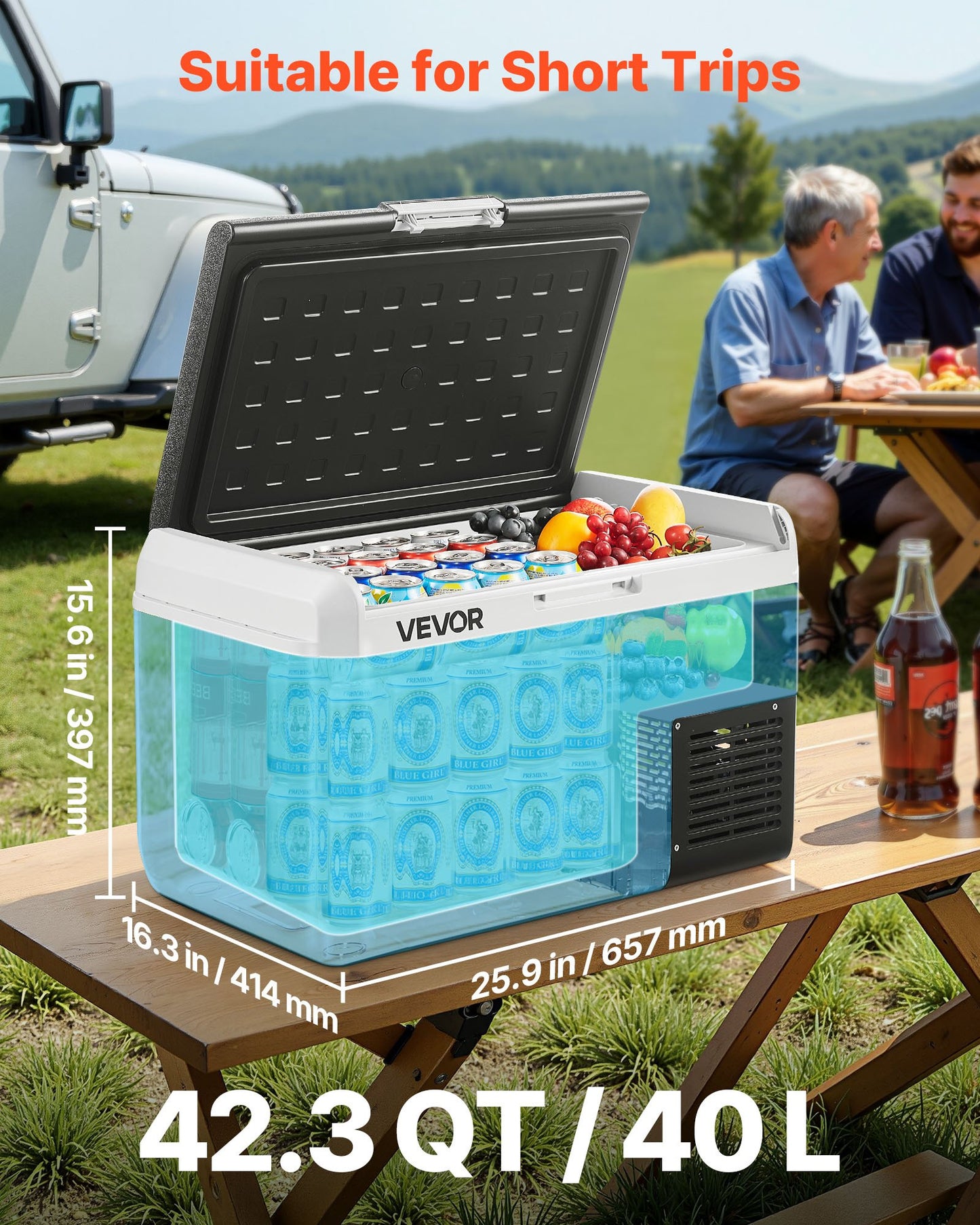 12 Volt Car Refrigerator Portable Freezer 42.3QT Electric Cooler For Camping