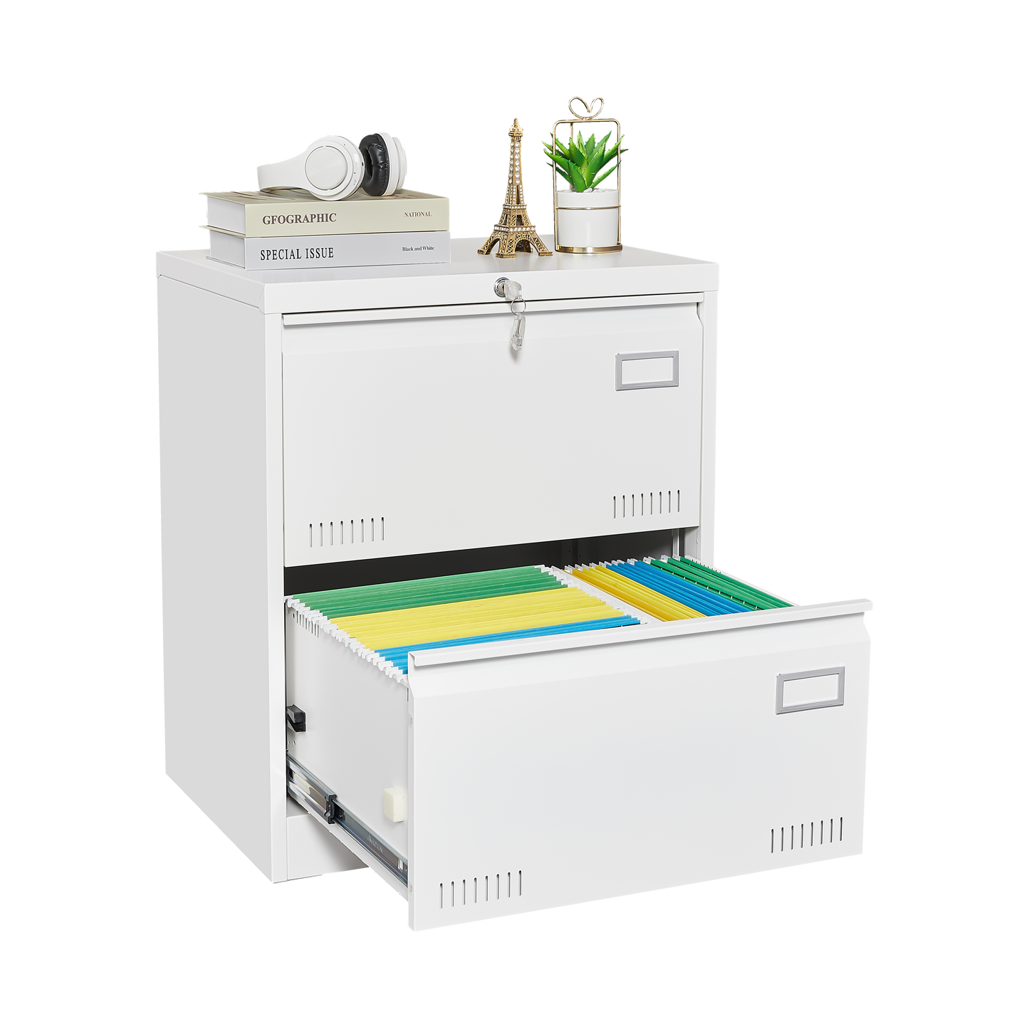 Filing Cabinet Lateral File Cabinet 2 Drawer, White Filing Cabinets With Lock, Locking Metal File Cabinets Three Drawer Office Cabinet For Legal Letter A4 F4 Home Office