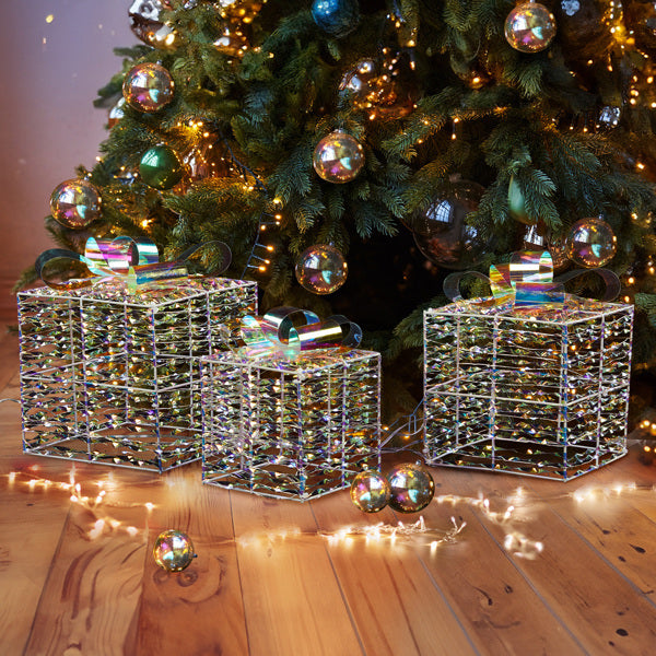 3pcs 7.5in-6.3in-5in Colorful Gift Box, Christmas Lighting Gift Box