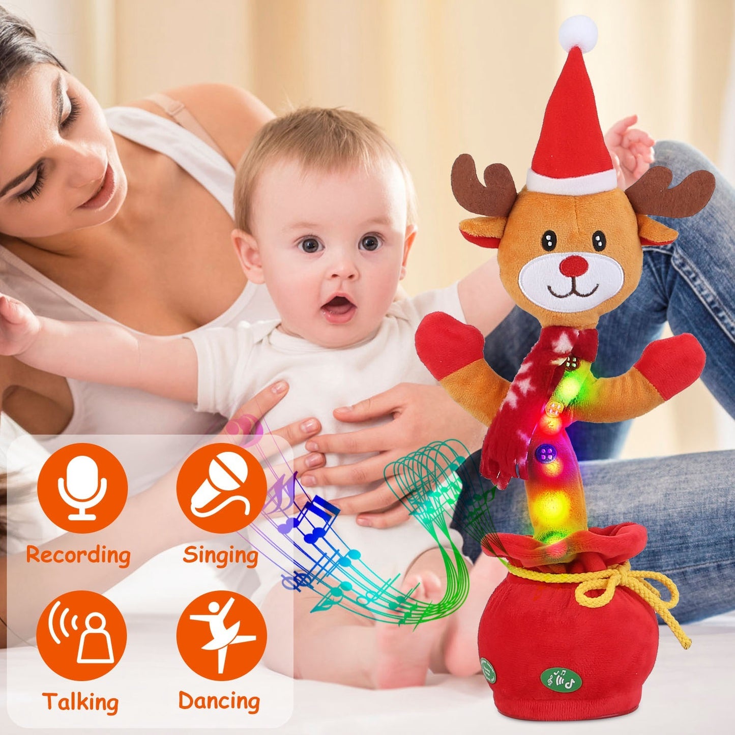 1Pc Penguin Or Elk Kid Electric Dance Toy Christmas Elk Snowman Senior Penguin Plush Toy Interactive Sing Song Whirling Mimicking Recording Light Up Toy