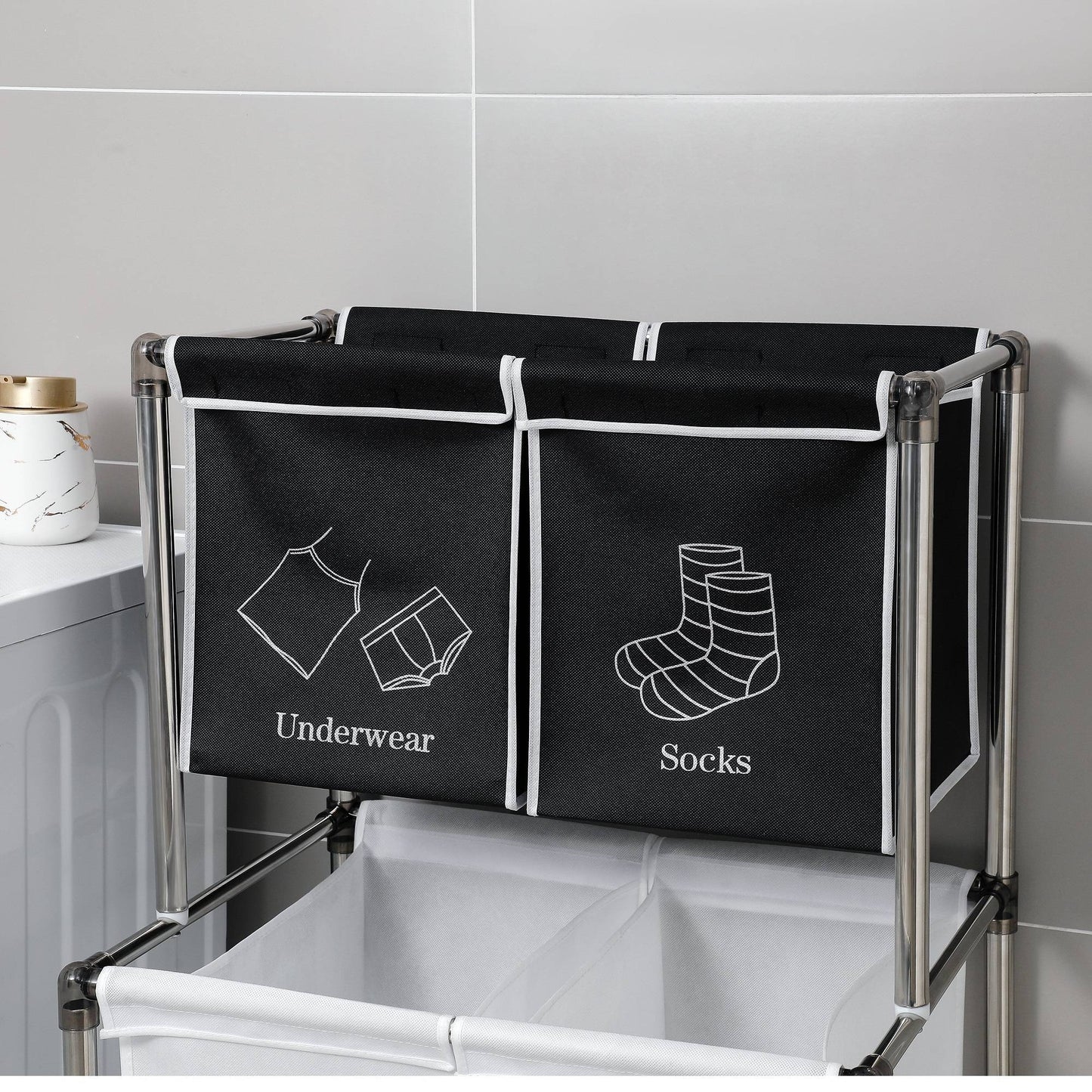 2 Tier Laundry Hamper Laundry Sorter With 4 Removable Bags For Organizing Clothes