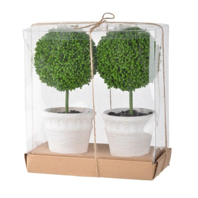 Mini Faux Potted Boxwood Topiaries