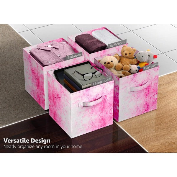 Pink Tote Foldable Storage Box, 6 Packs Of Foldable Storage Box With Handle