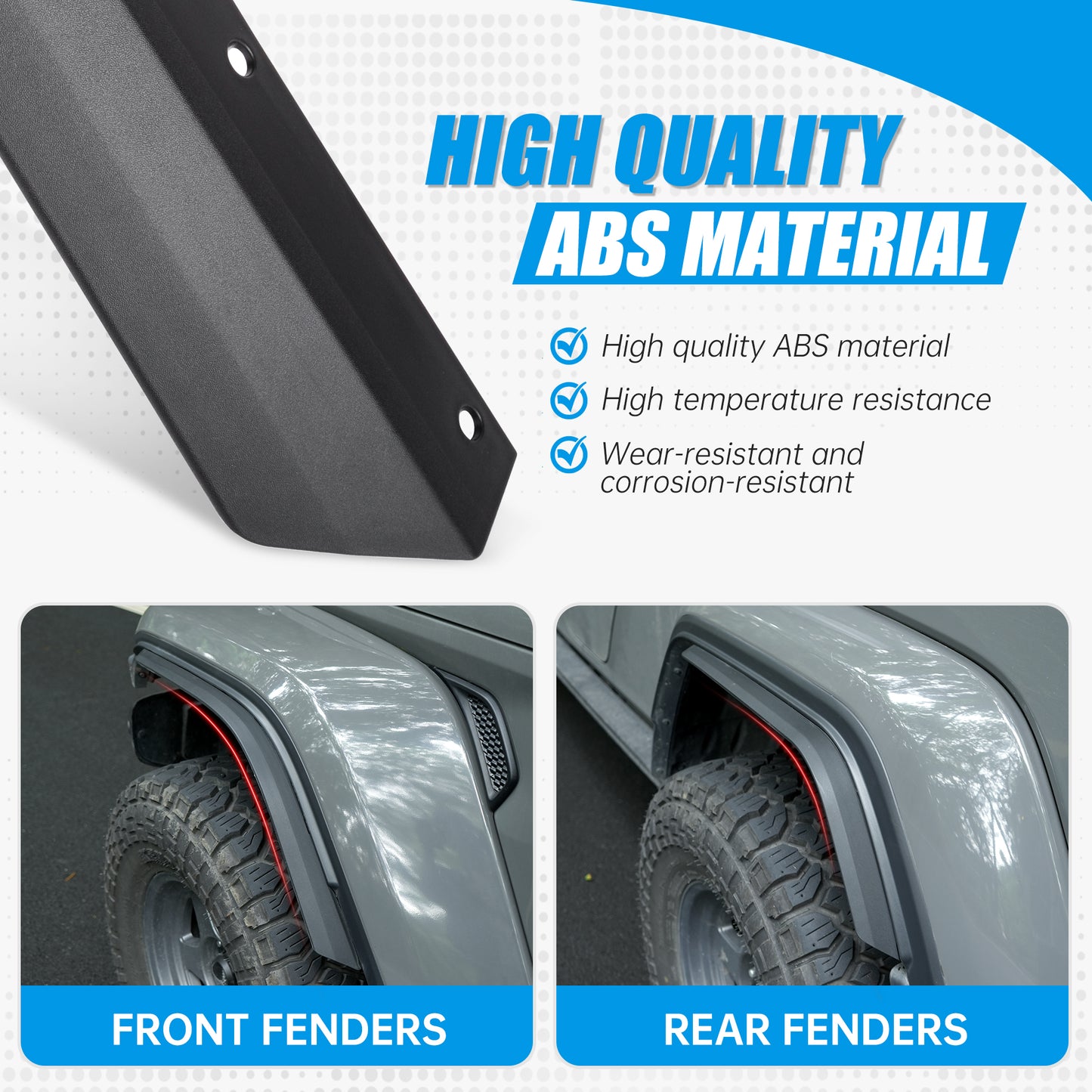 Front And Rear Fenders Compatible With 2020-2024 J E E P Wrangler Gladiator JT Sport And Willys - Fit JT Original Low Fender