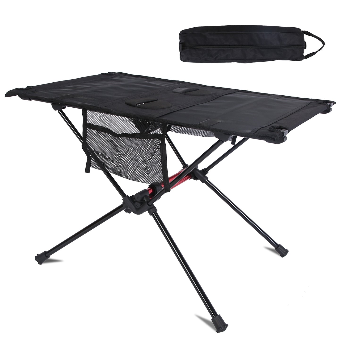 1Pc Portable Folding Camping Table Foldable Beach Table Aluminum Alloy Frame With 2 Cup Holders 2 Side Pockets Carry Bag For Picnic Camping Hiking Beach BBQ