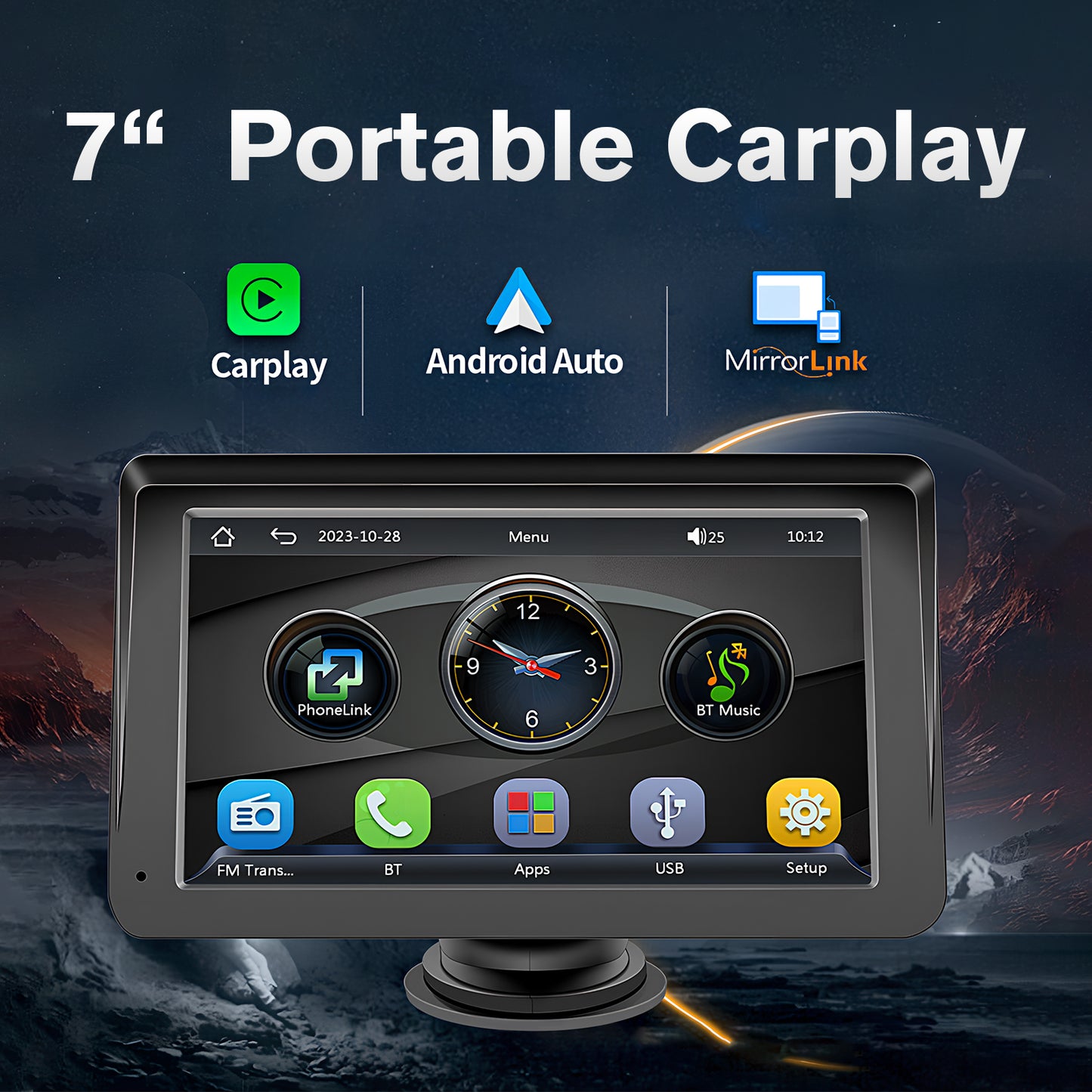 Portable Car Stereo Wireless CarPlay & Android Auto, Car Radio 7inches Touchscreen, Bluetooth5.0, Mirror Link, Maps Navigation, Voice Control, AUX Cable Vehicles